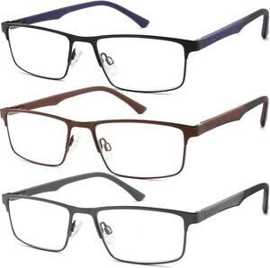READITEASY 3 Pack Reading Glasses Men 1.0 Blue Light Blocking, Readers Men 1.0+